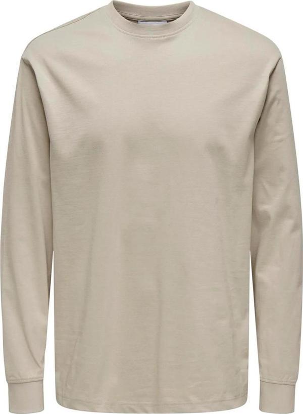 Only & Sons Erkek Onsfred Uzun Kollu Bisiklet Yaka %100 Pamuk T-Shirt 22029674 Taş - Image 1