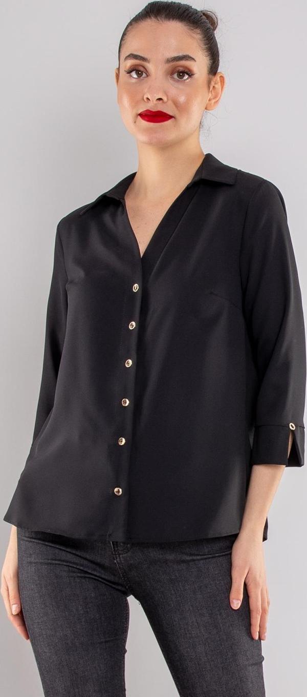 Ayhan Kadın Truvakar Kol Kruvaze Yaka Düğmeli Krep Bluz 1834 Siyah - Image 1