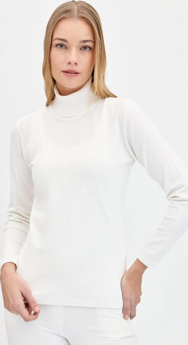 Desen Triko Kadın Likralı Uzun Kollu Basic Tam Balıkçı Bluz 20017 Kemik - Image 1