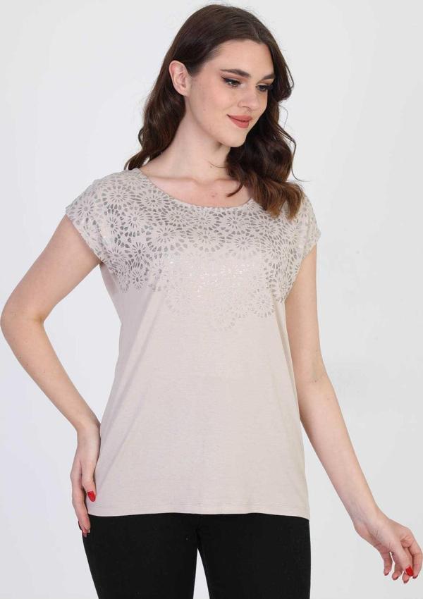 Ella Camelia Kadın Desenli Bluz 5010025 Vizon - Image 1
