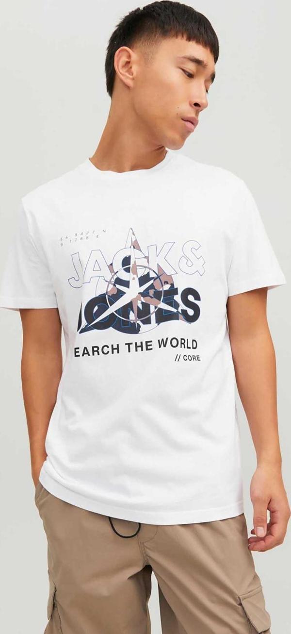 Jack&Jones Erkek Hunt Tee Bisiklet Yaka Baskılı T-Shirt 12228391 Beyaz - Image 1