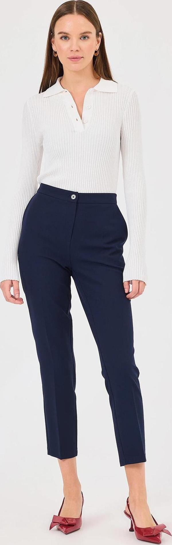 Seçil Kadın Düğmeli Dar Paça Klasik Pantolon 0006 Lacivert - Image 1