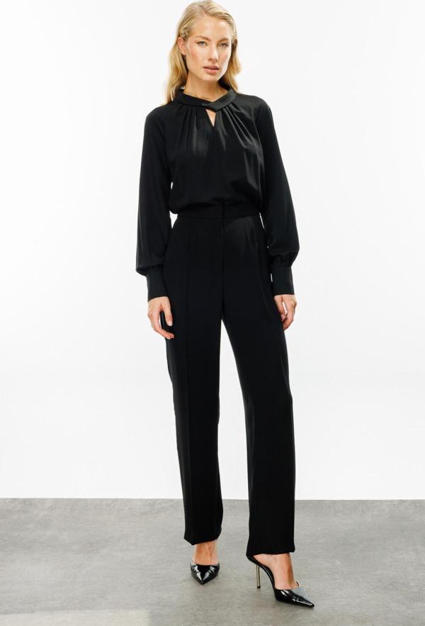 Ekol Kadın Önü Cepsiz Bol Paça Pantolon 1011 Siyah - Image 1