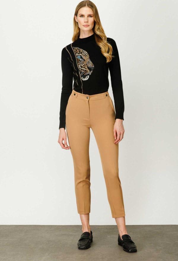 Ekol Kadın Süs Düğmeli Dar Pantolon 2081 Camel - Image 1