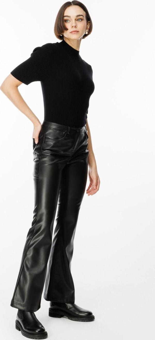 Ekol Kadın İspanyol Paça Deri Pantolon 4035 Siyah - Image 1