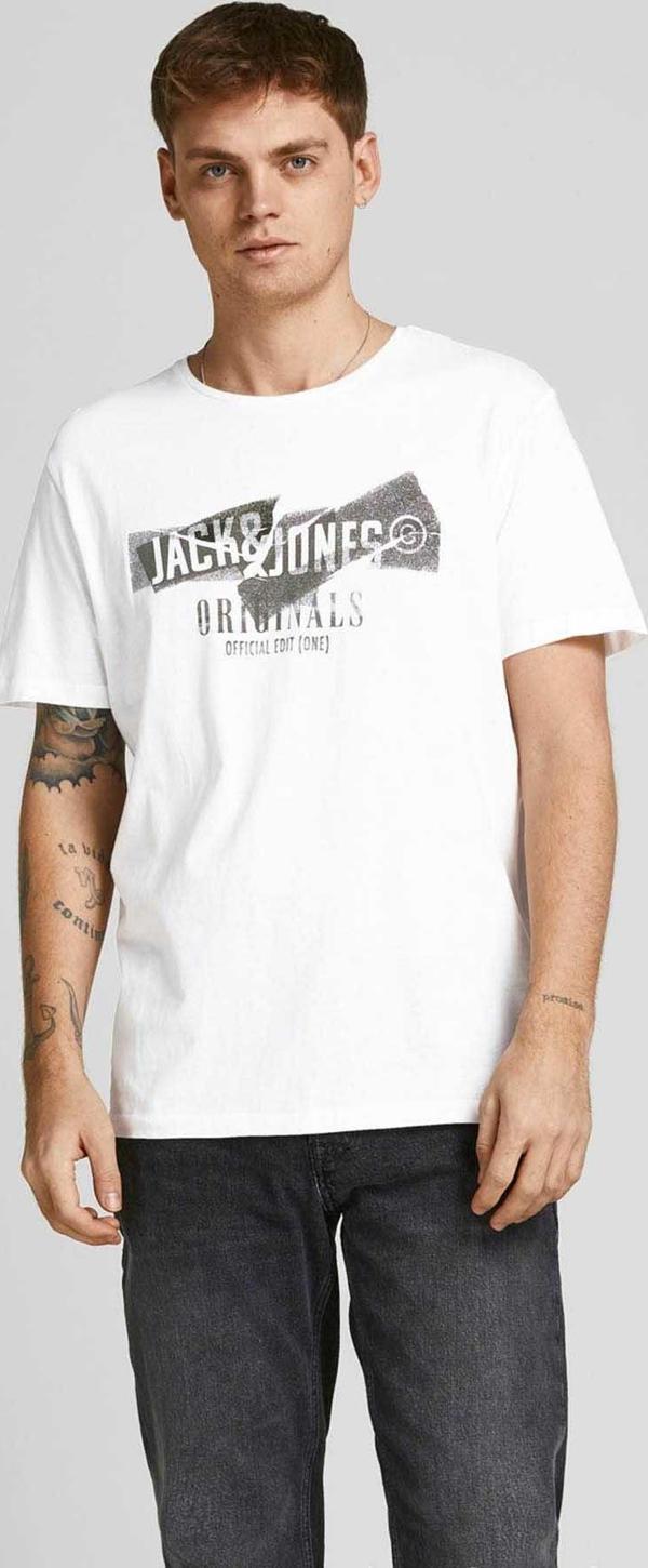 Jack&Jones Erkek Baskılı Bisiklet Yaka T-Shirt 63412205944 Ekru - Image 1