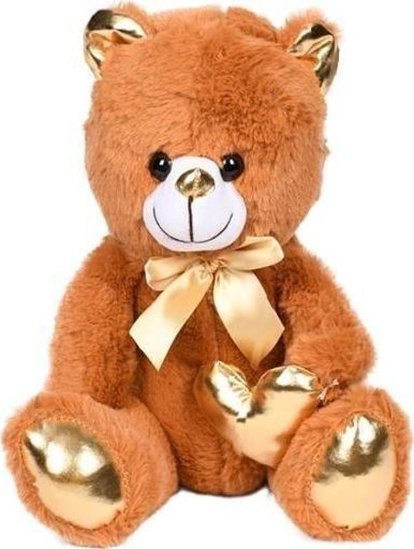 Parlak Kumaş Kurdeleli Peluş Ayı 30 cm Kahverengi - Image 1