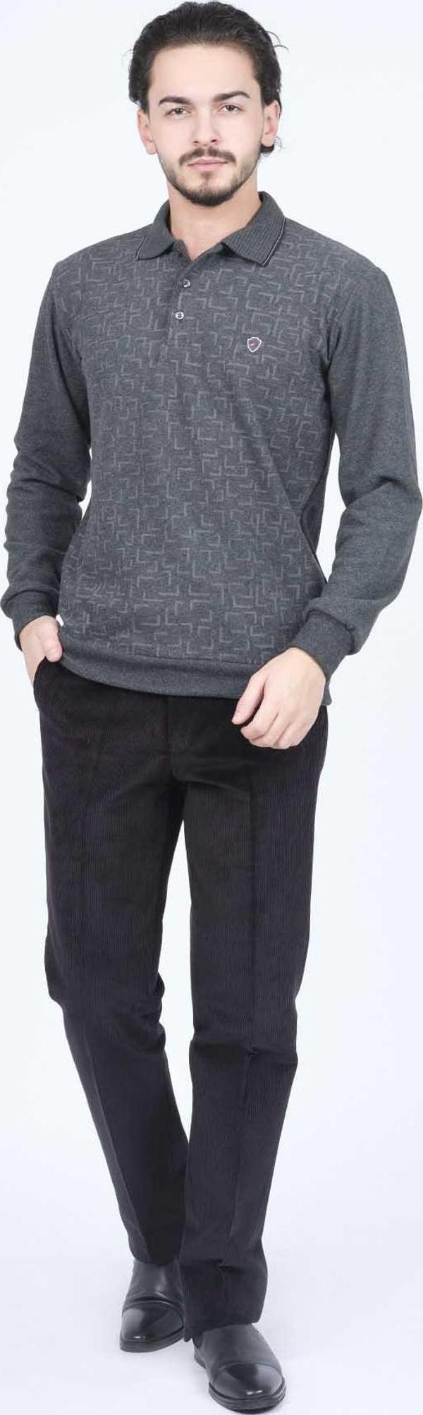Rey Polo Erkek Desenli Polo Yaka Triko Sweat 6741256 Gri - Image 1