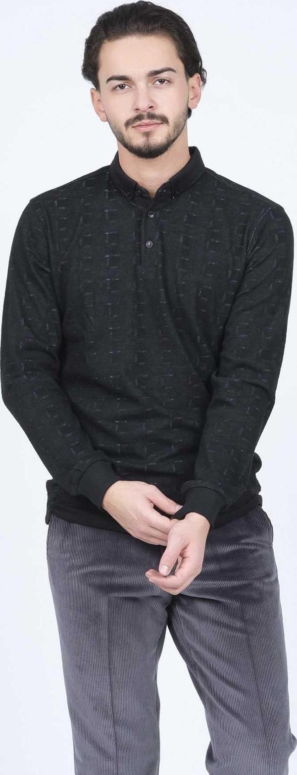 Raymons Erkek Desenli Polo Yaka Triko Sweat 6782251 Siyah - Image 1