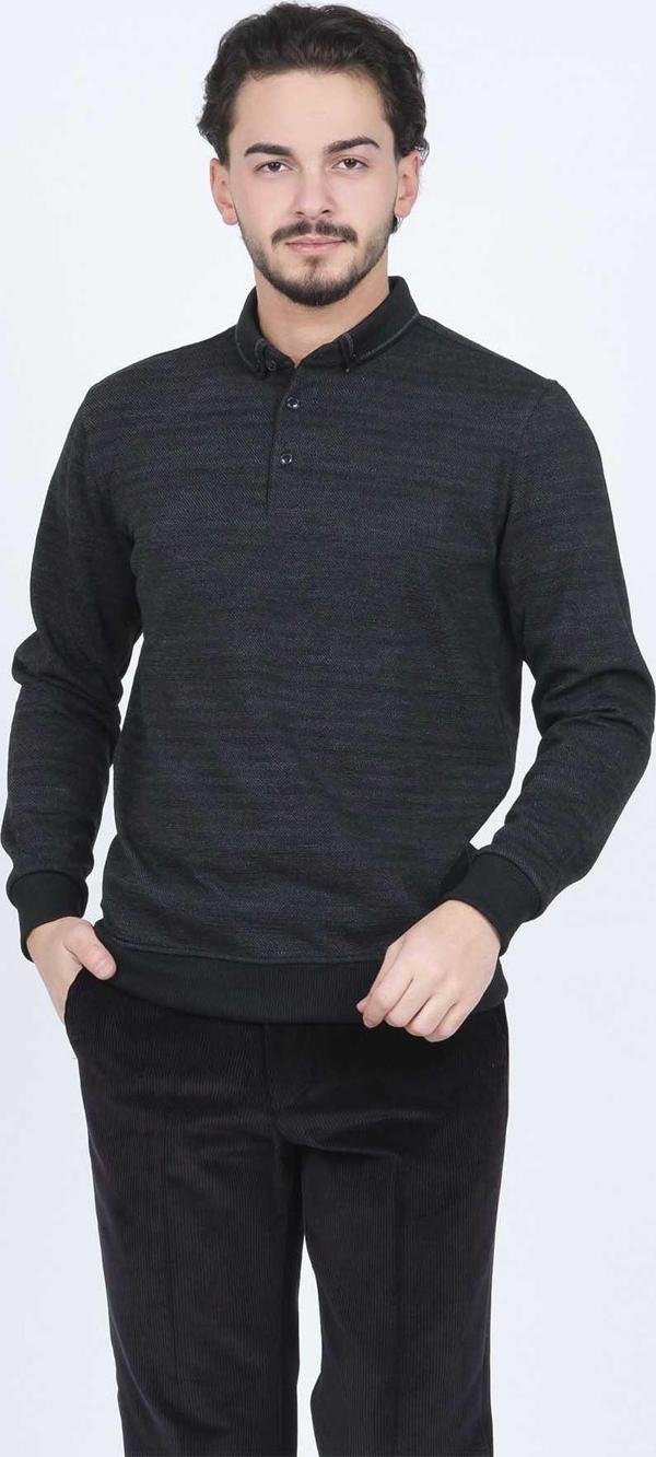 Raymons Erkek Desenli Polo Yaka Triko Sweat 6782252 Siyah - Image 1