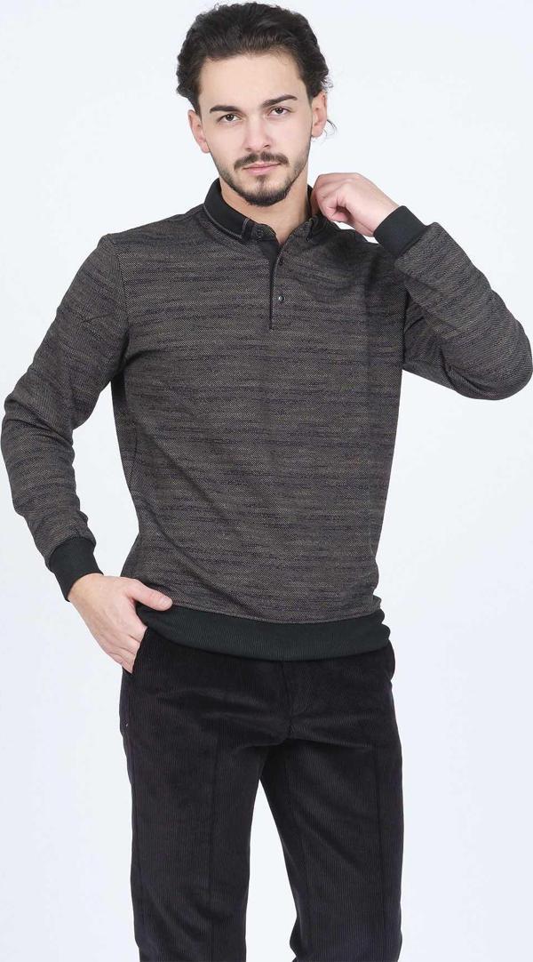 Raymons Erkek Desenli Polo Yaka Triko Sweat 6782252 Vizon - Image 1