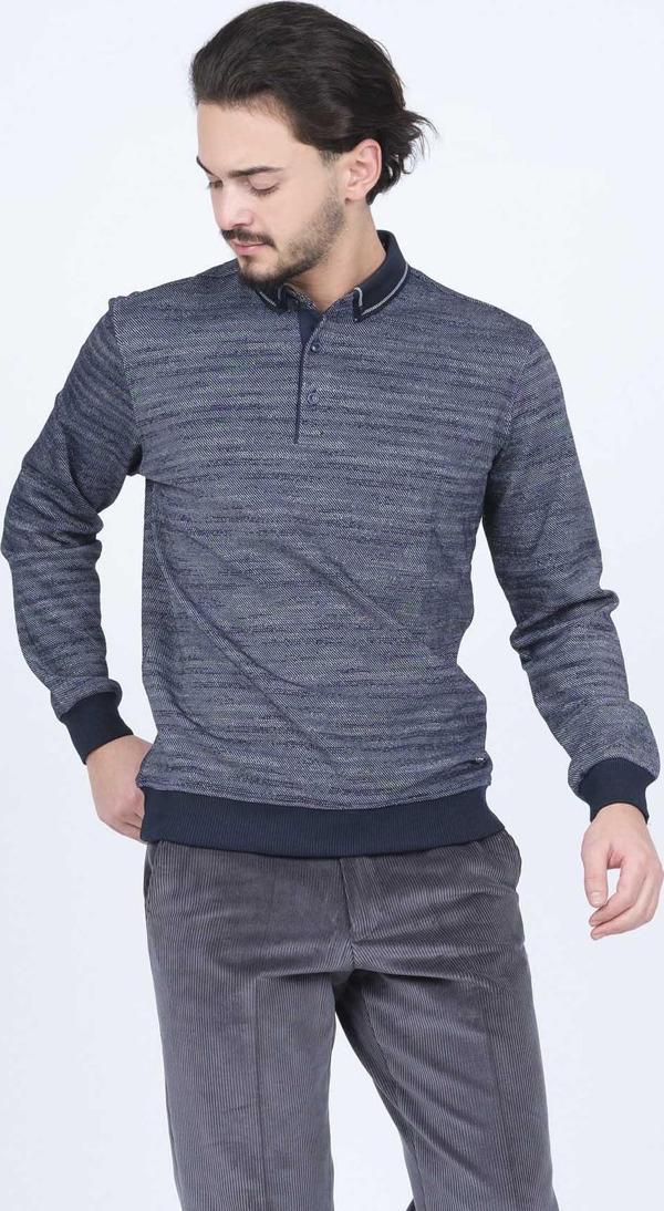 Raymons Erkek Desenli Polo Yaka Triko Sweat 6782252 Indigo - Image 1