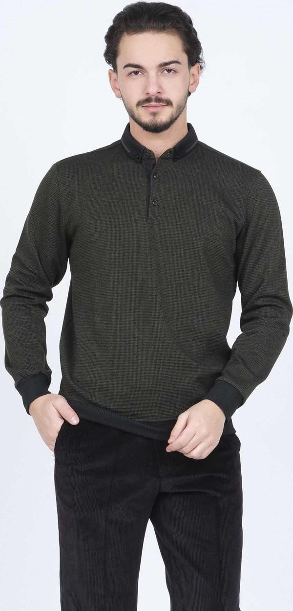 Raymons Erkek Desenli Polo Yaka Triko Sweat 6782254 Haki - Image 1