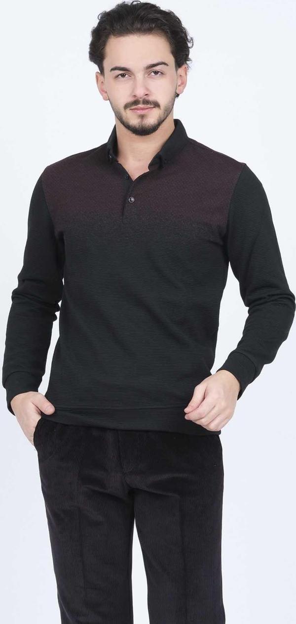 Raymons Erkek Desenli Polo Yaka Triko Sweat 6782258 Bordo - Image 1