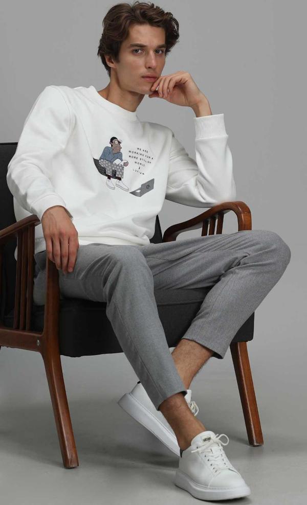 Lufian Erkek Donovan Sweatshirt 627112030078 Kırık Beyaz - Image 1