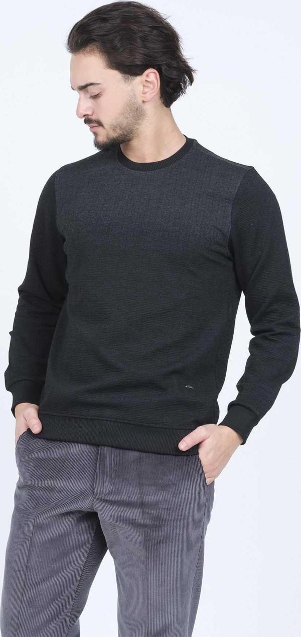 Raymons Erkek Desenli Bisiklet Yaka Triko Sweat 6782267 Siyah - Image 1