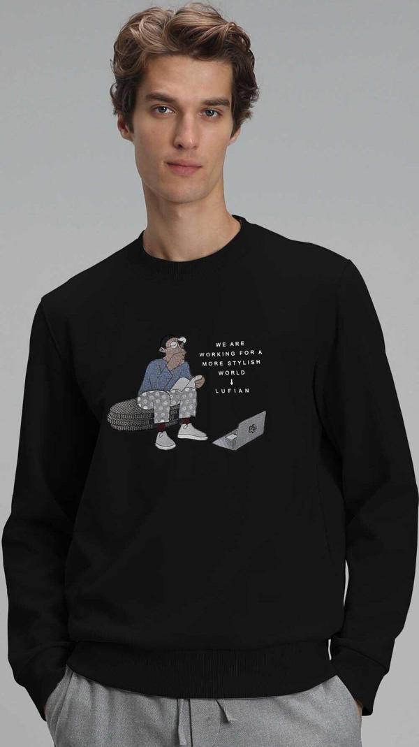 Lufian Erkek Donovan Sweatshirt 627112030078 Siyah - Image 1