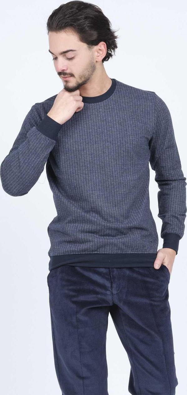 Raymons Erkek Desenli Bisiklet Yaka Triko Sweat 6782270 Lacivert - Image 1