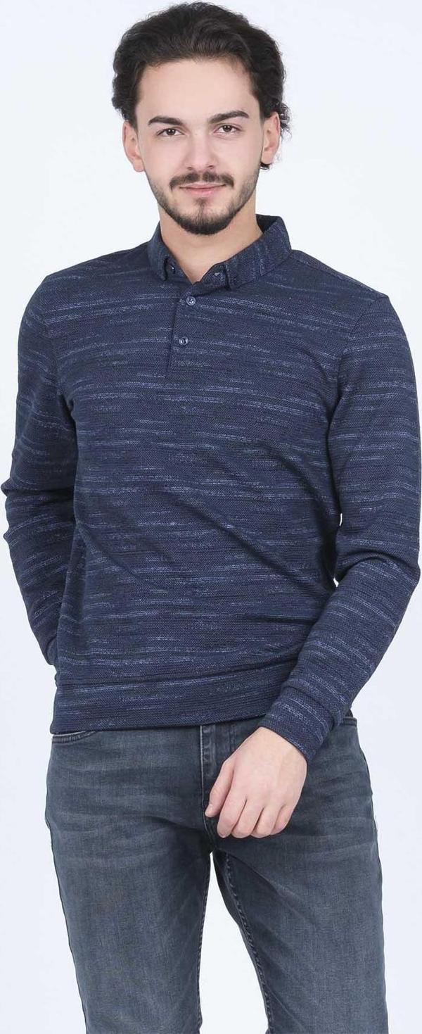 Raymons Erkek Desenli Polo Yaka Triko Sweat 6782273 Indigo - Image 1
