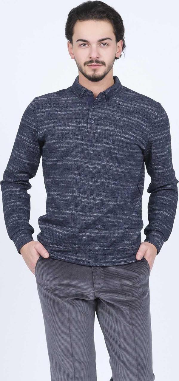 Raymons Erkek Desenli Polo Yaka Triko Sweat 6782273 Lacivert - Image 1