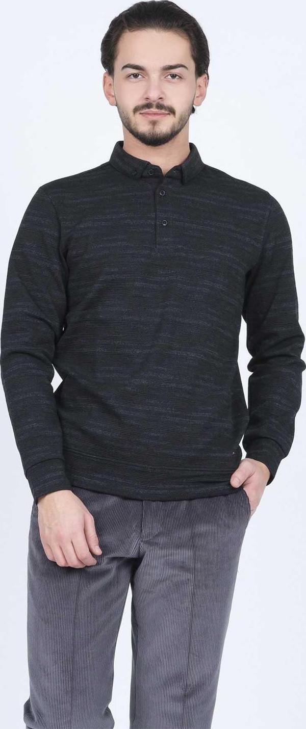 Raymons Erkek Desenli Polo Yaka Triko Sweat 6782273 Siyah - Image 1