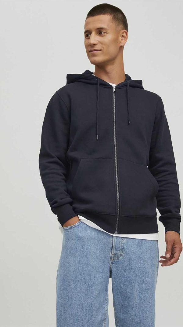Jack&Jones Erkek Jjestar Çift Cepli Fermuar Kapamalı Kapüşonlu Sweatshirt 12210830 Siyah - Image 1