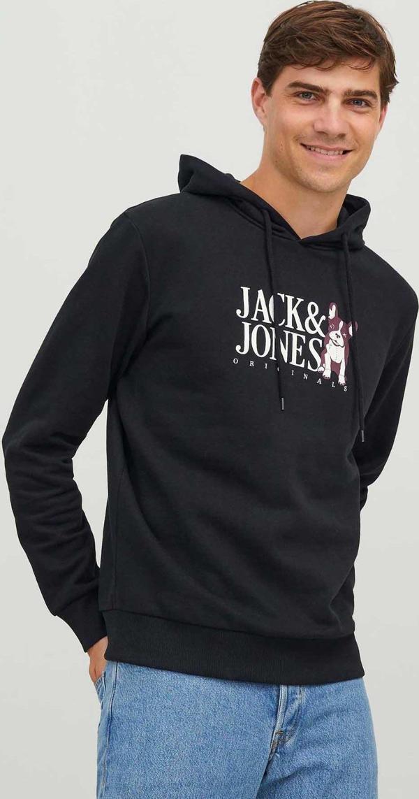Jack&Jones Erkek Beware Baskılı Kapüşonlu Sweatshirt 12244219 Siyah - Image 1