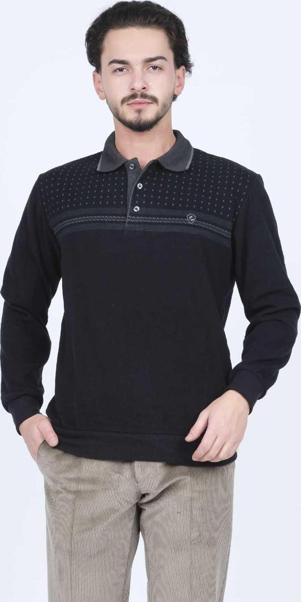 Rey Polo Erkek Desenli Polo Yaka Triko Sweat 6741251 Siyah - Image 1