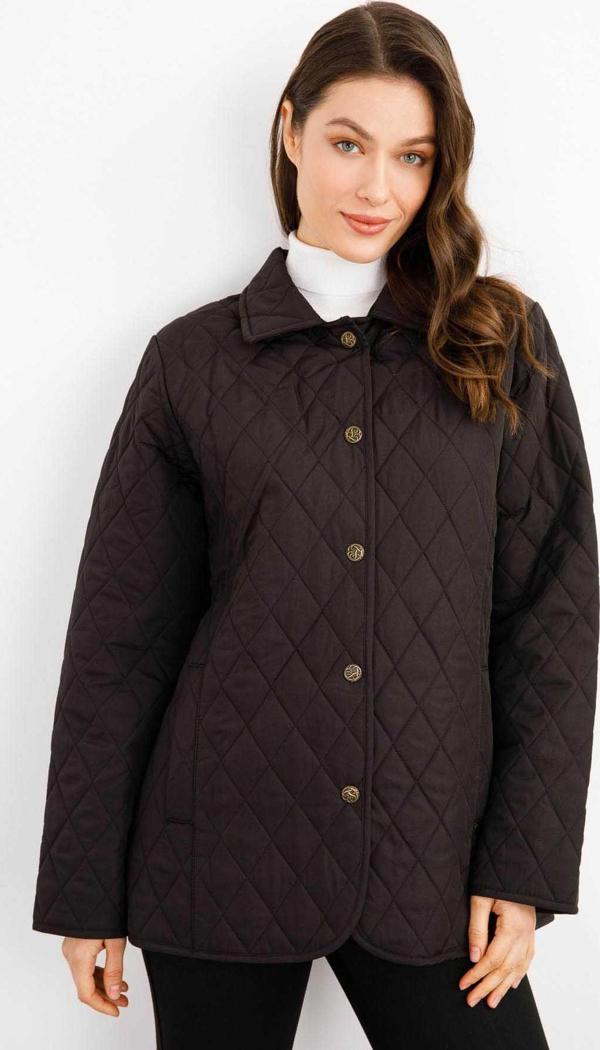 Desen Triko Kadın Kapitone Araboy Ceket 02421433 Siyah - Image 1