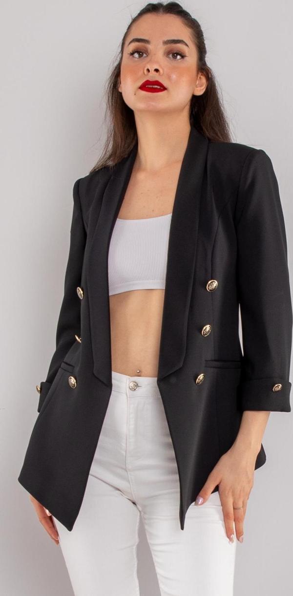 Ayhan Kadın Gold Düğme Detay Blazer Ceket 0599 Siyah - Image 1