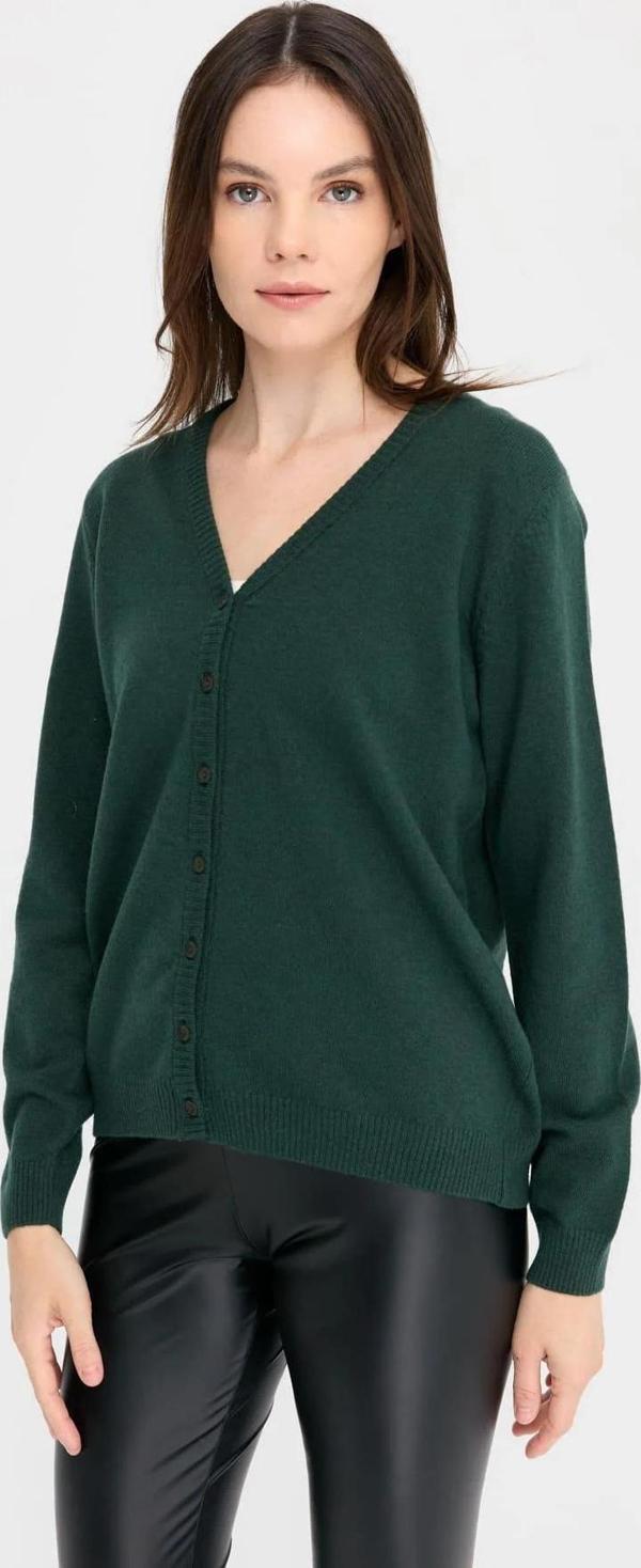 Desen Triko Kadın V Yaka Yün Hırka 21021 Yeşil - Image 1