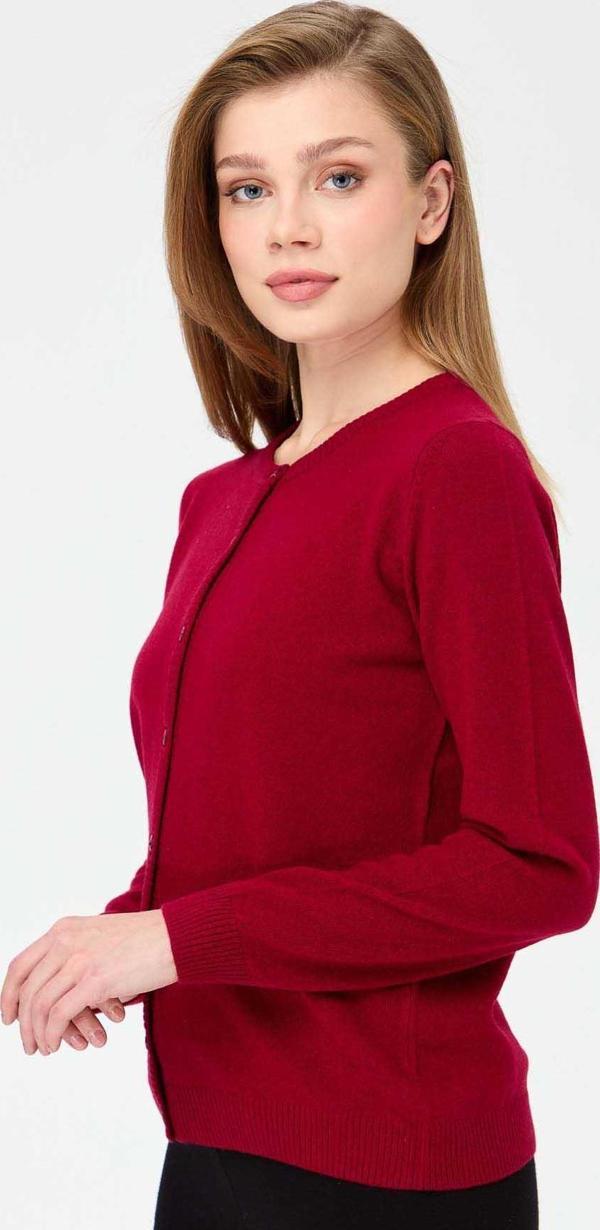 Desen Triko Kadın Sıfır Yaka Triko Yün Hırka 21031 Vişne Çürüğü - Image 1