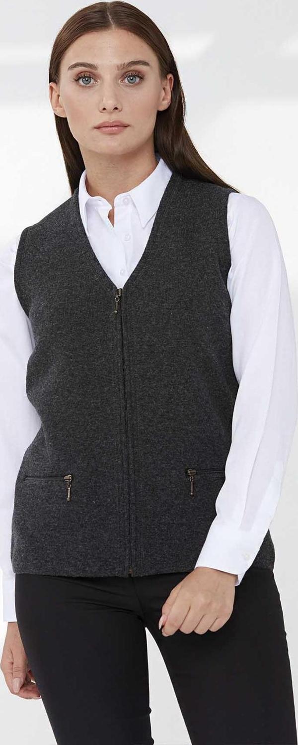 Desen Triko Kadın Çelik Örgü Cebi Fermuarlı Düz Triko Yelek 02421003 K.Füme - Image 1