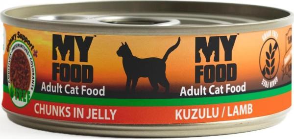 MY FOOD 12 ADET JÖLELİ PARÇA ETLİ YETİŞKİN KEDİ YAŞ MAMASI KUZULU 100 GRAM - Image 1
