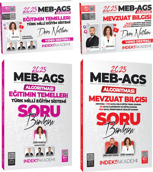 İndeks Akademi 2025 MEB-AGS Akademisi Eğitimin Temelleri + Mevzuat Bilgisi Ders Notları + Soru Bankası 4 lü Set - İndeks Akademi Yayıncılık - Image 1