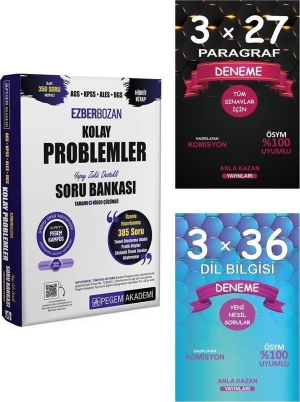 Pegem Kolay Problemler Ezberbozan Soru Bankası ve Anla Kazan Paragraf Dil Bilgisi Deneme Seti - Pegem Akademi Yayıncılık - Image 1