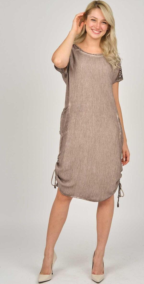 Ella Camelia Kadın Omuz Detaylı Elbise 5012175 Haki - Image 1