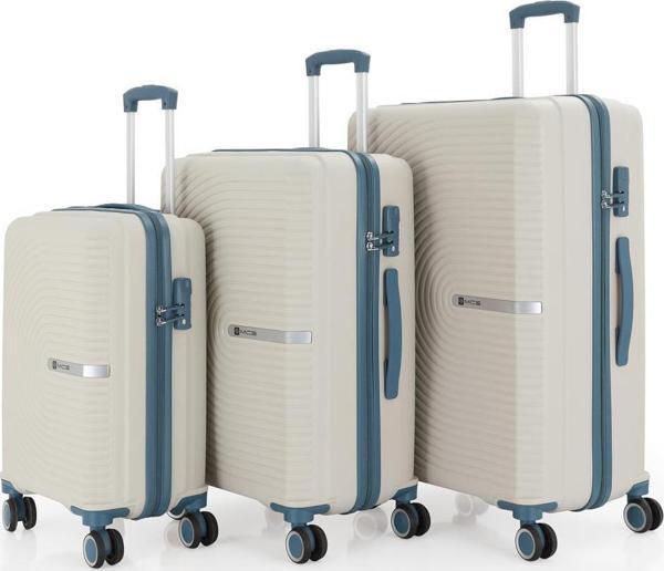 MÇS 3lü Set Kırılmaz Silikon Seyahat Valizi Bavulu V374 Kemik/Sky Blue - Image 1