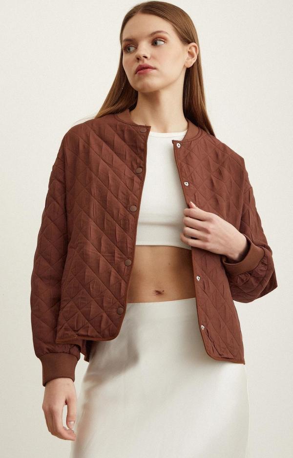 Bomber Kapitone Ceket Kahve - Image 1