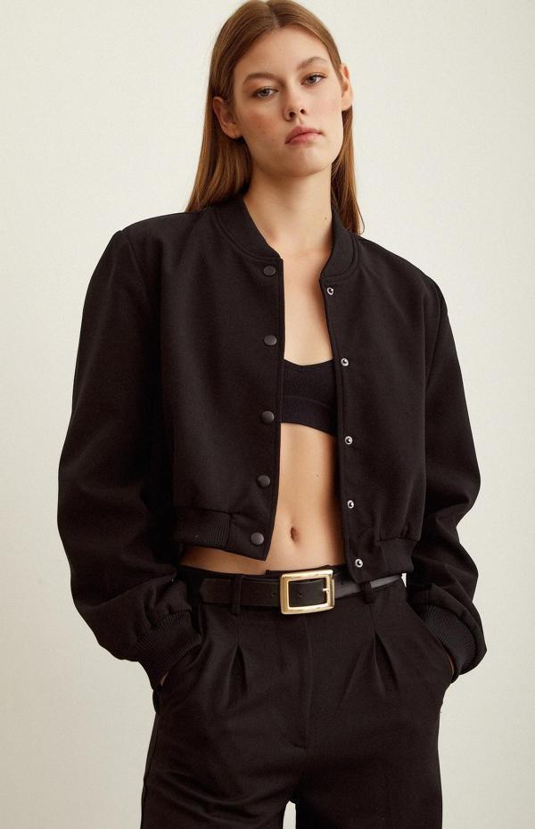 Astarlı Çıt Çıtlı Ceket Siyah - Image 1