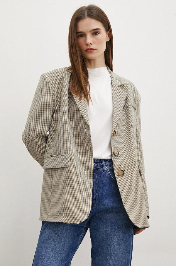 Ekose Blazer Ceket Kahve - Image 1