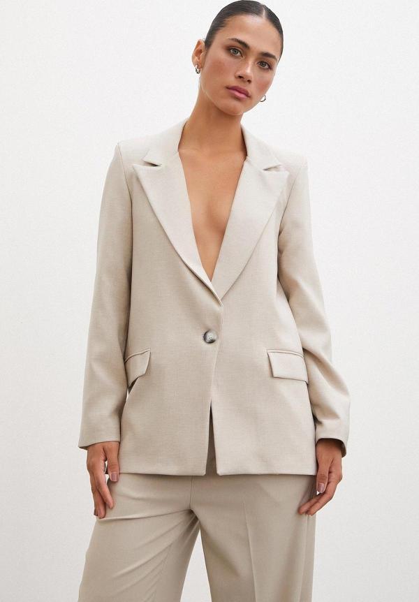 Tek Düğmeli Blazer Ceket Bej - Image 1