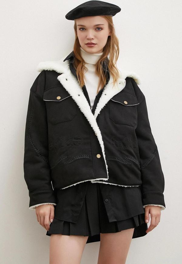 Süet İçi Peluşlu Mont Siyah - Image 1