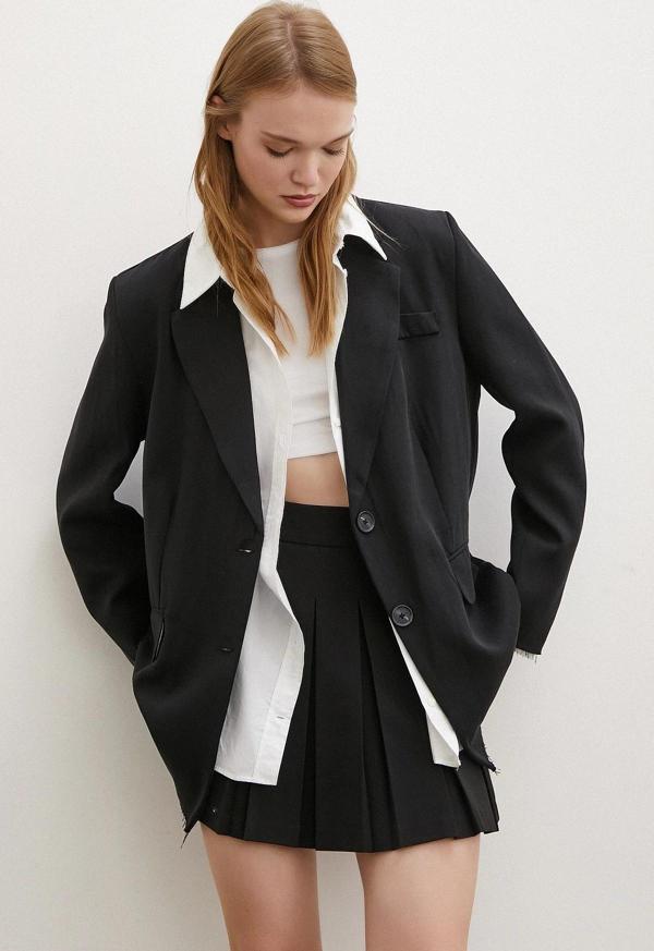 Cep Kapaklı Kesik Detaylı Blazer Ceket Siyah - Image 1