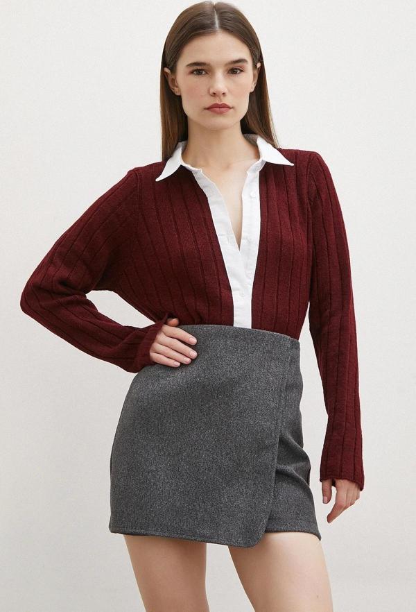 Gömlek Yaka İpek Hırka Bordo - Image 1