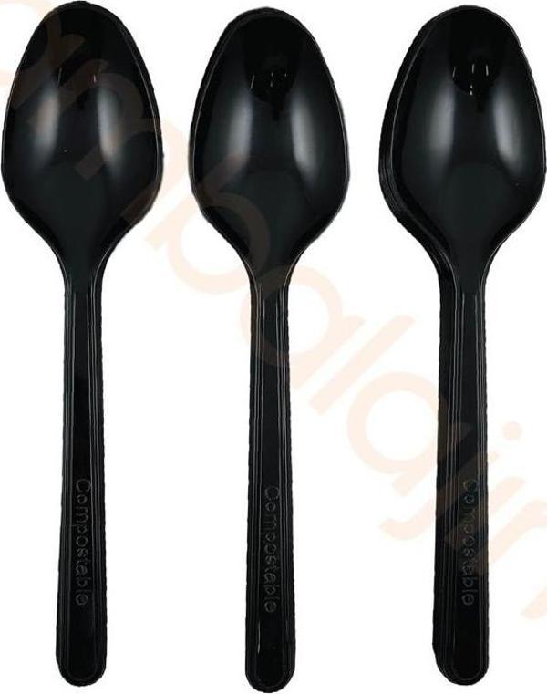 ambalajın Sert Kalın Plastik Kaşık 1. Kalite Lüks Siyah Kaşık - Image 1