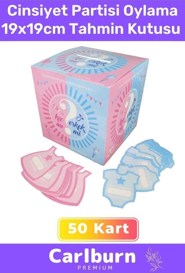 Premium Cinsiyet Partisi 50 Kart Kız Mı Erkek Mi Oylama 19x19cm Tahmin Kutusu - Image 1