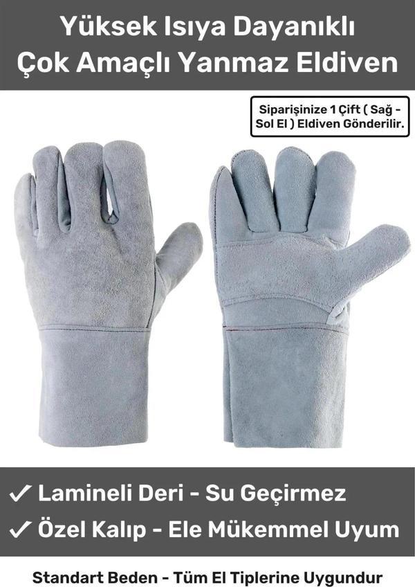 Premium Yanmaz Yüksek Isıya Sıcaklığa Dayanıklı Kaynak Yangın Su Geçirmez Çok Amaçlı Deri Eldiven - Image 1