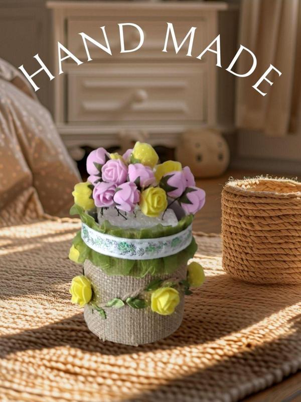 El Yapımı Dantelli ve çiçek Süslemeli masaüstü Porselen Saksılık / kalemlik Şık ve Zarif Dekoratif - Image 1