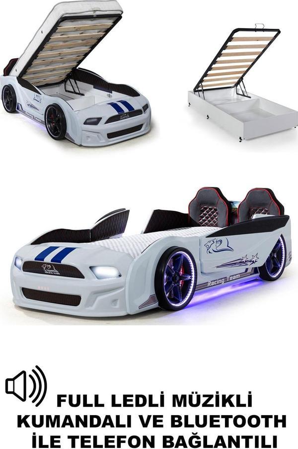 Ferramini Bazalı Arabalı Yatak Kapıları Açılan Mustang Full Ledli Kumandalı ve Müzikli - Image 1